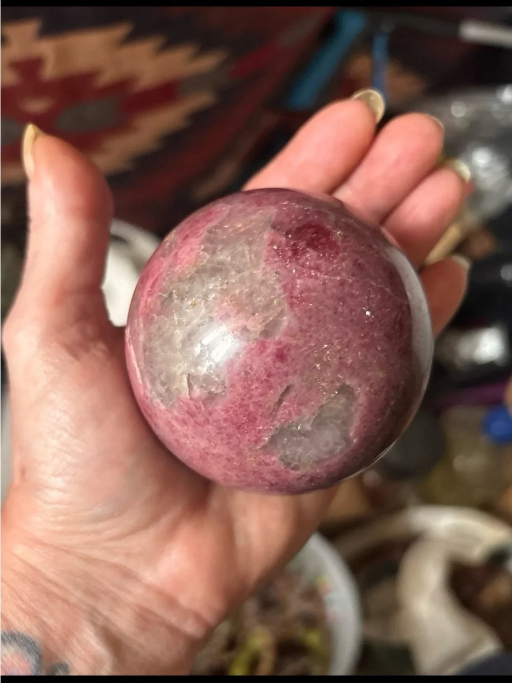 Pink Rhodonite Crystal Sphere